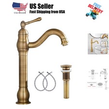 360  Swivel Antique Brass Bathroom Vessel Sink Faucet Single Handle One Hole ...