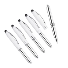 5 Pcs Ballpoint Pen with Stylus Tip and LED Flashlight 3 in 1 Black Ink White