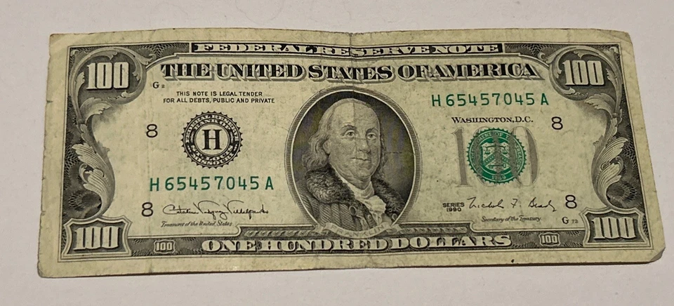 1990 $100 One Hundred Dollar Bill 65457045 Federal Reserve Note Legal Tender USA - Image 2 of 4