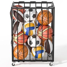 Ball Sports Organizer Storage Cart, Garage Metal Rolling Bin with Thicker