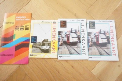 1980er 1990er Amsterdam Niederlande GVB Bus Straßenbahn Streckenplan x4