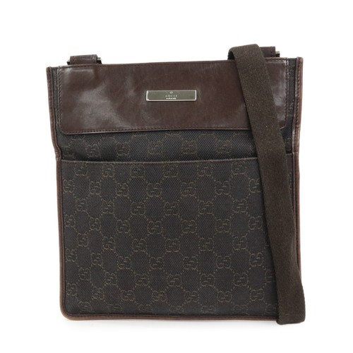 GUCCI GG Denim Leather Shoulder Bag Crossbody Bag Brown 27639 Authentic Used F/S