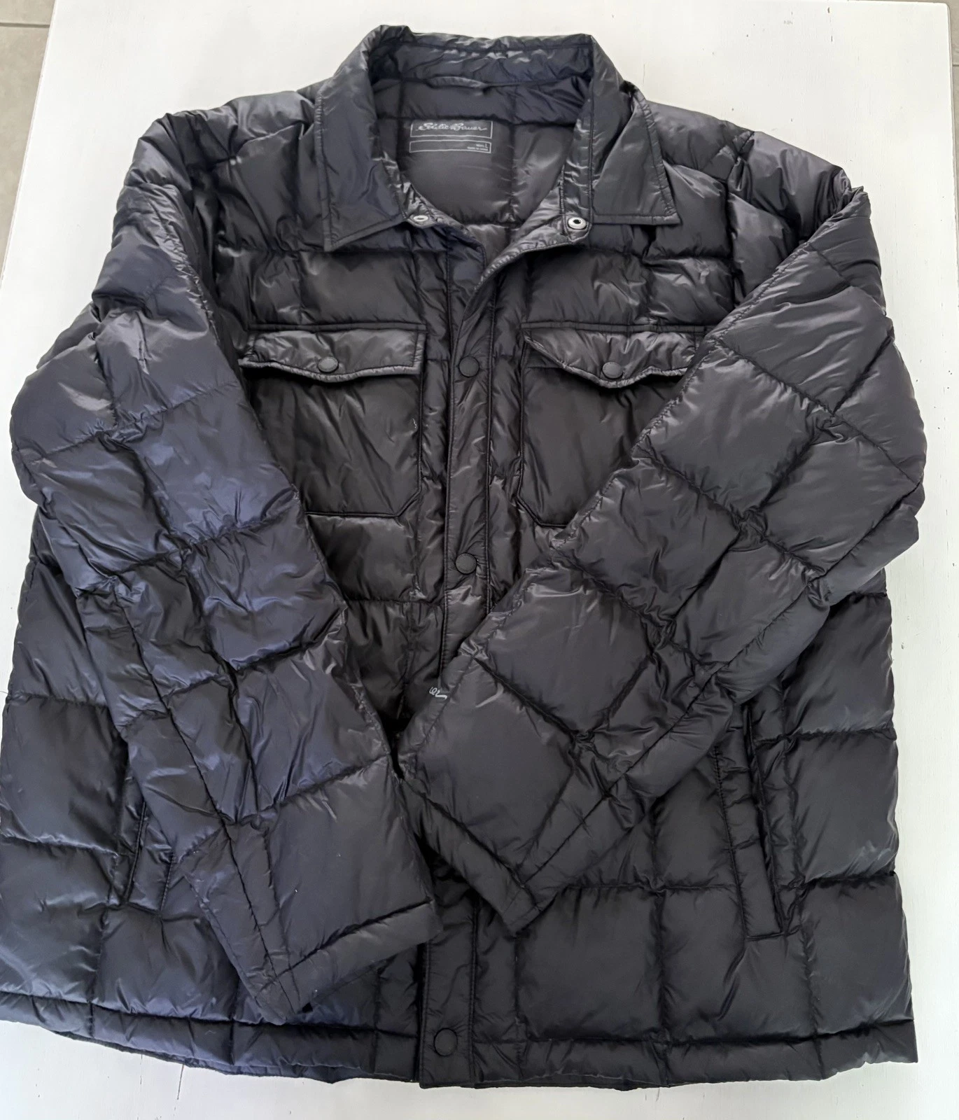 EDDIE BAUER Cirruslite 650FP Down Puffer Shirt Jacket MEN’s Black L