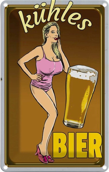 Blechschild 18X12 Cm Pinup Alkohol KüHles Bier Pin Up Bar Club Deko Geschenk Met-image