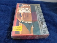 Nuevo en paquete, bikini USA Master 3 para hombre, X-grande, 100 % algodón, negro, borgoña, verde