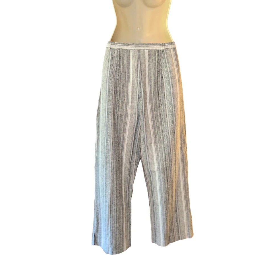 Брюки укороченные Dialogue из льняной смеси | широкие штанины | полоса на булавках | размер 10 - Изображение 3 из 4