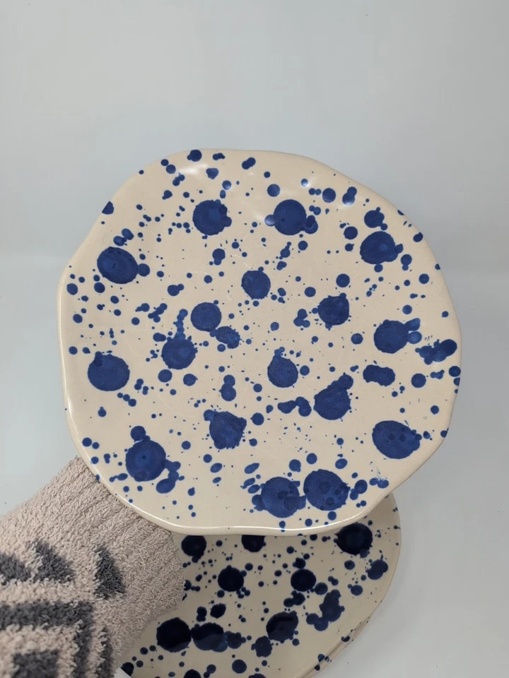 Juego de 4 platos de cena Ikea Jassa salpicaduras azules crema blanco roto 10 3/8" Foto 4 de 4