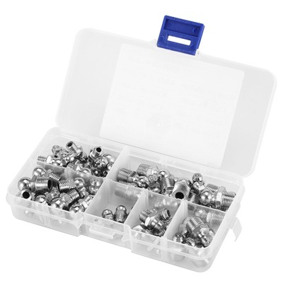 45Pcs M6/M8/M10 Metal Brass Zerk Grease Nipple Fitting Assortment Kits