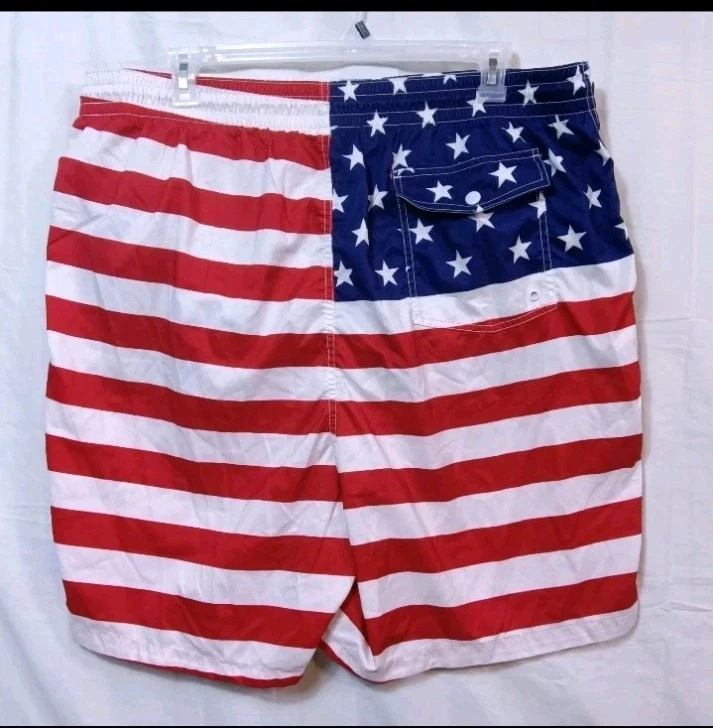Old Navy USA Flag Red White Blue Stars Stripes Men's Swim Shorts XXL Gray Lined Foto 3 de 4