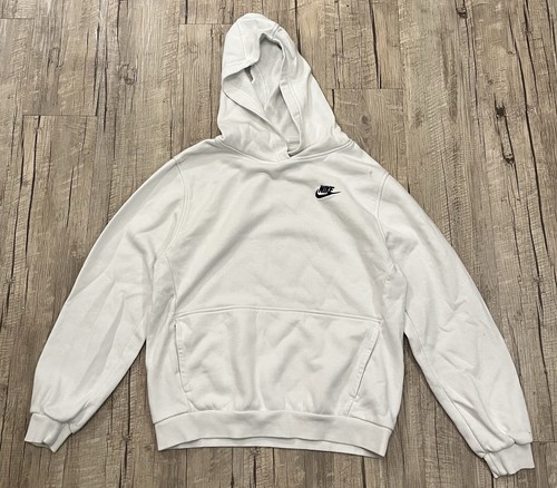 Nike Hoodie Kids Youth XL White Long Sleeve Pullover Sweatshirt Swoosh Pockets