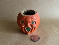 Vintage Miniature Jack O Lantern Halloween Paper Mache Pumpkin Candy Container