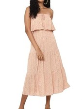American Eagle floral print midi dress tiered smocked pastel pink Sz XS