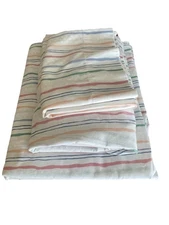 Vintage 80’s Lady Pepperell Pastel Striped White Polka Dots 3pc Twin Sheet Set