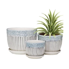 Ton Sin Grey Flower Pots,Texture Planter for Indoor Plants Set of 3 Ceramic F...