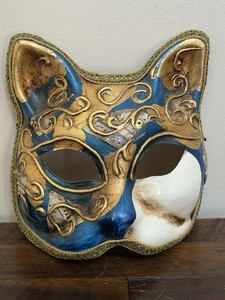 Venetian Cat Mask Hand Painted Venezia Made In Italy Wall Decor Masquerade