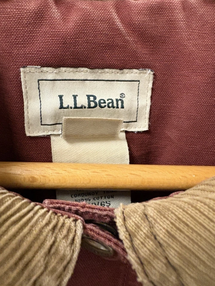 VTG L.L. Bean Womens Maroon Corduroy Collar Long Chore Coat Sz L w/Imperfections - Image 3 of 4