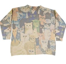 YESNO Suéter Mujer Talla Única Multicolor Estampado Gato Algodón Lana Pullover Talla Grande