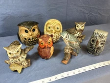 Eclectic Collection of Owls, each 5-6" tall, varied materials