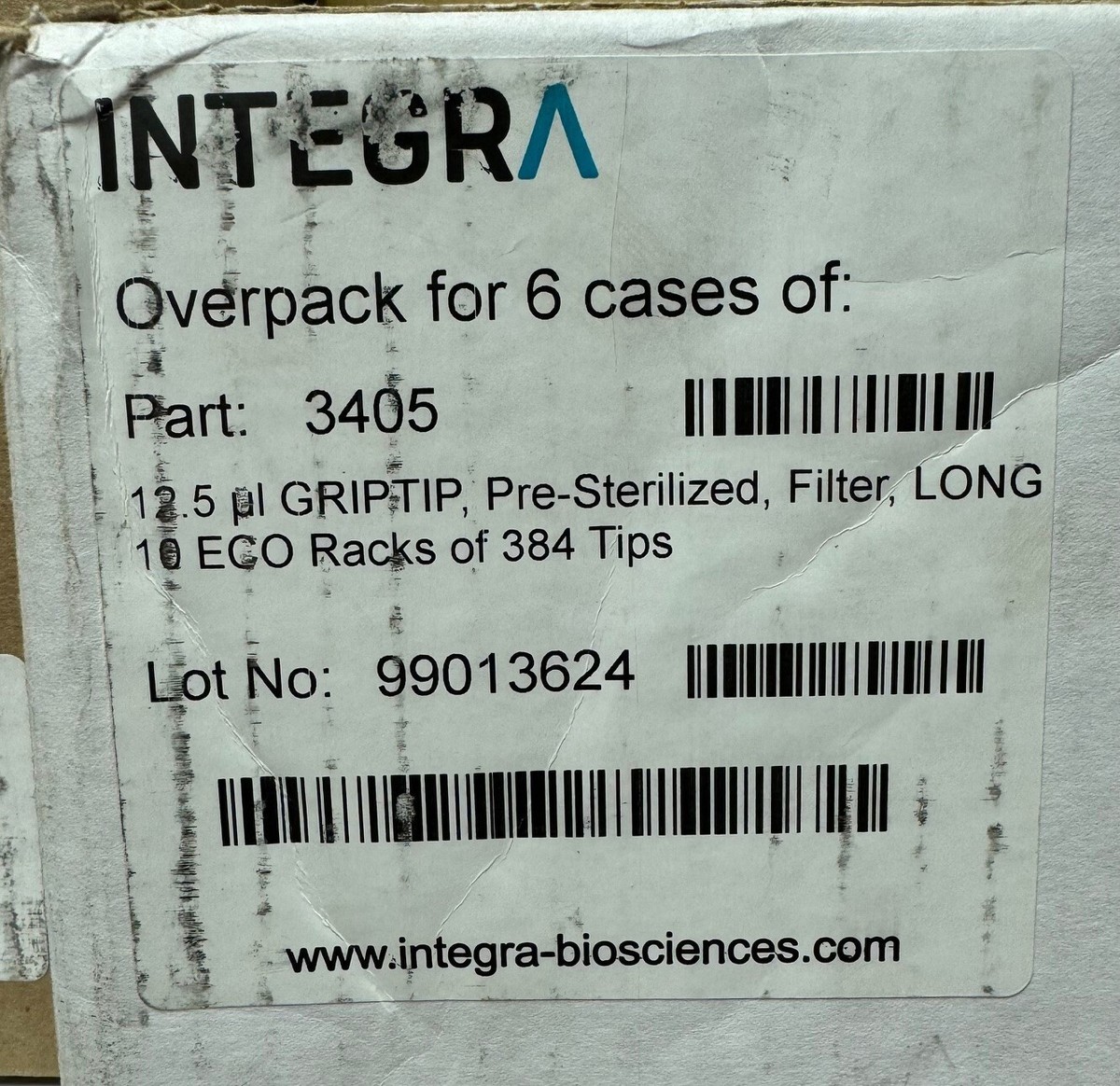 3405 Integra Pipette Tips GRIPTIP Filter, Long -6 Cases= 23,040 Tips