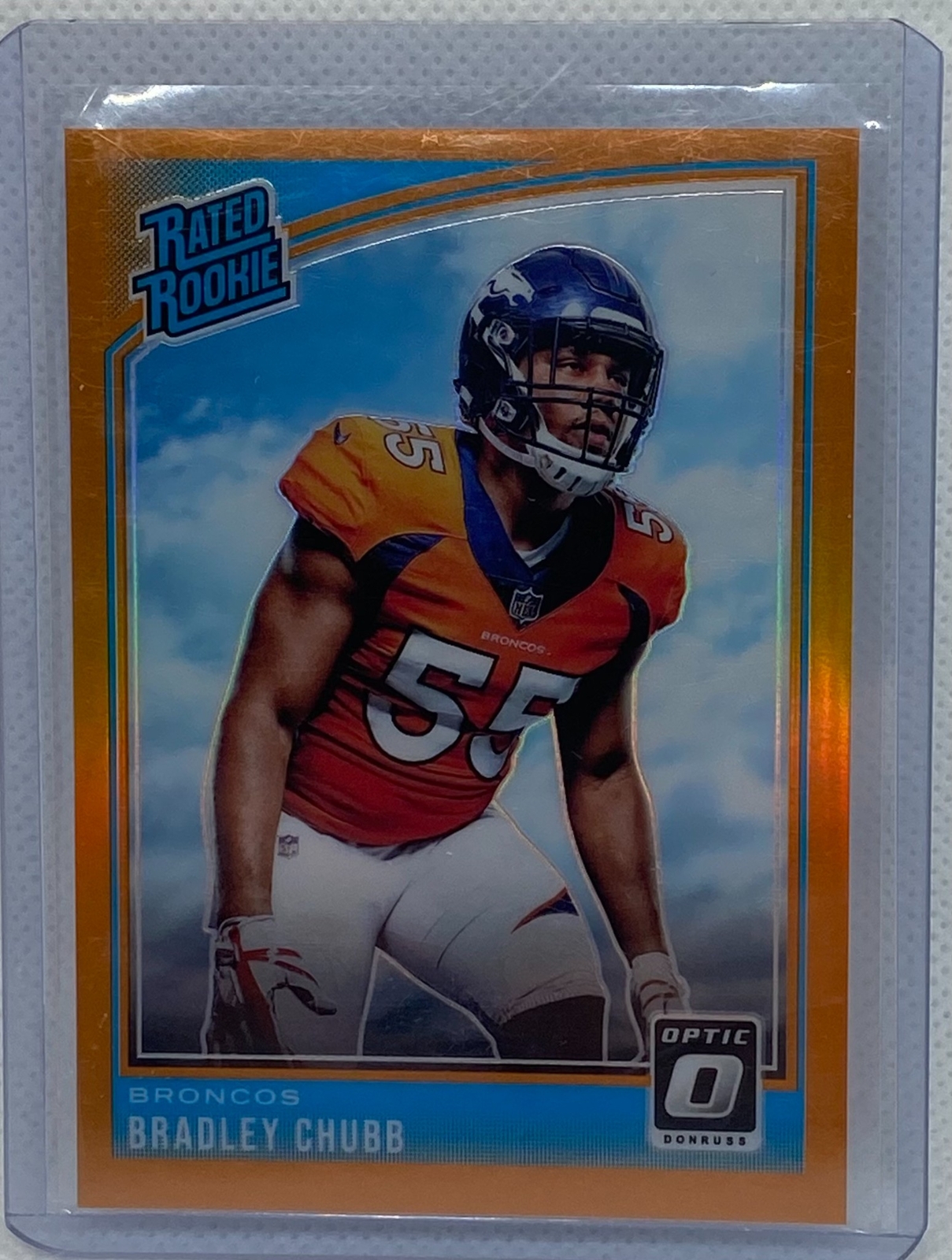BRADLEY CHUBB 2018 DONRUSS OPTIC RATED ROOKIE ORANGE PRIZM RC #D 081/199
