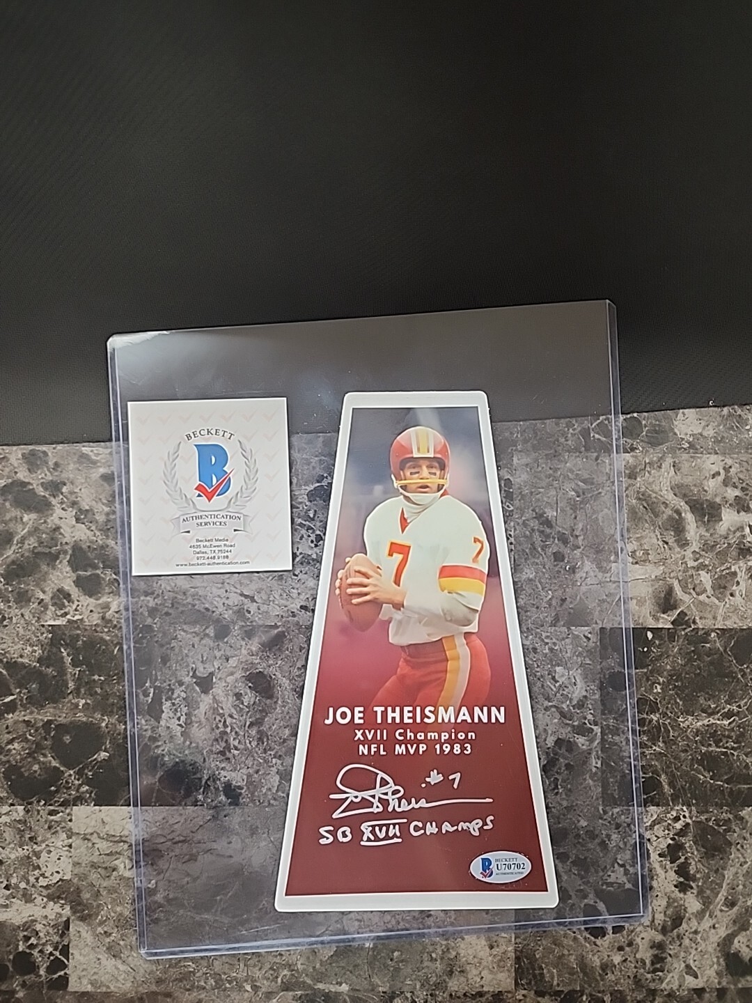 Joe Theismann Autographed Signed Auto Window Cling Unique 58 Redskins Beckett BAS COA HC4 