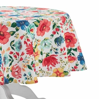 Pioneer Woman Delaney Floral Fabric Tablecloth 70" Round Cotton Polyester New