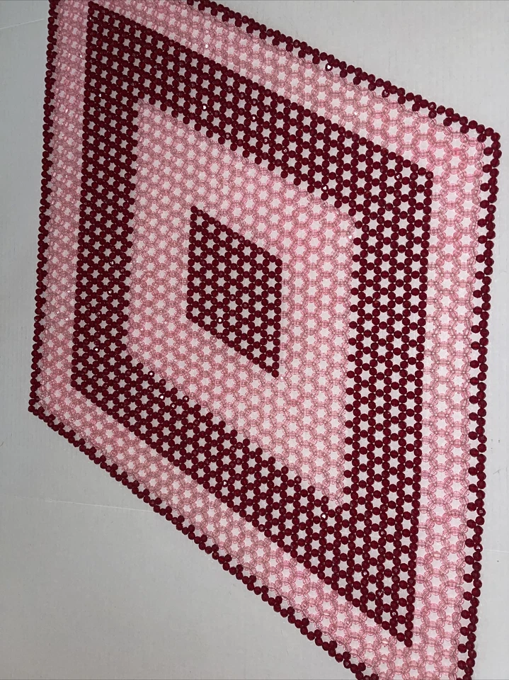 Table Runner Acrylic Beaded Mesh Pink Faceted Faux-Crystal Home Decor 40x23” - Image 3 of 4