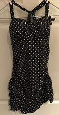 Size Large Black  White Polkadot One Piece Halter Swimsuit W Ruffles