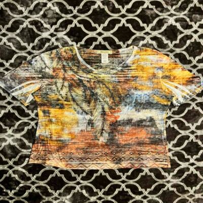 Jess & Jane T-Shirt Women's Medium Embellished SW Tribal Feathers Nomad Grunge
