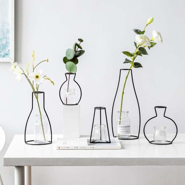 Retro New Style Iron Line Flowers Vase Metal Plant Holders Modern Home Art Decor