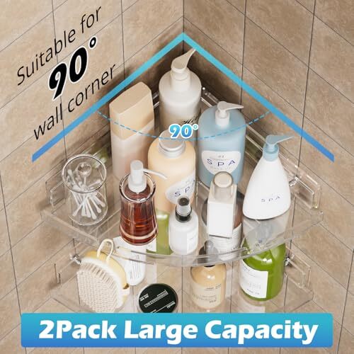 2 Pack Acrylic Corner Shower Caddy, Clear Corner Shower Shelf with 4 Hooks, 