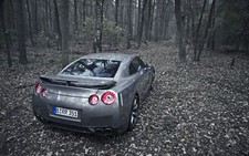 Cars nature forest outdoors nissan jdm gt r r35 Desk Mat Stitched