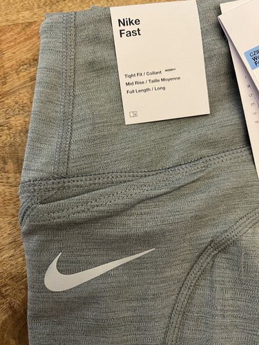Nike Fast Women's Mid-Rise Running Tights (M) Dry Fit - CZ9240-827 GREY Only - Picture 5 of 15