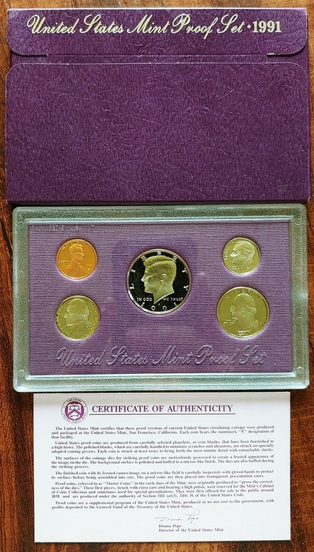 1991 United States Mint Proof Set Box & COA