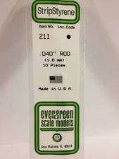Evergreen Scale Models Styrene Rod .040in .10cm Diameter pkg(10) 211