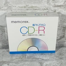 5 pack Memorex CD-R 52X 700MB/80Min 5PK.  Recordable NEW SEALED