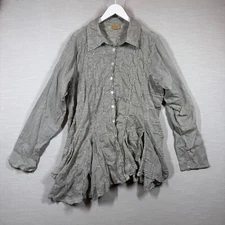 Tulip Top Womens OS Gray Button Up Layered Ruffles Boho Eclectic Casual Art