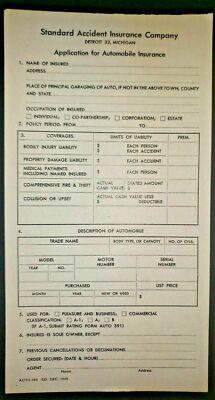 Standard Accident Insurance Detroit MI Application for Auto Insurance Form New