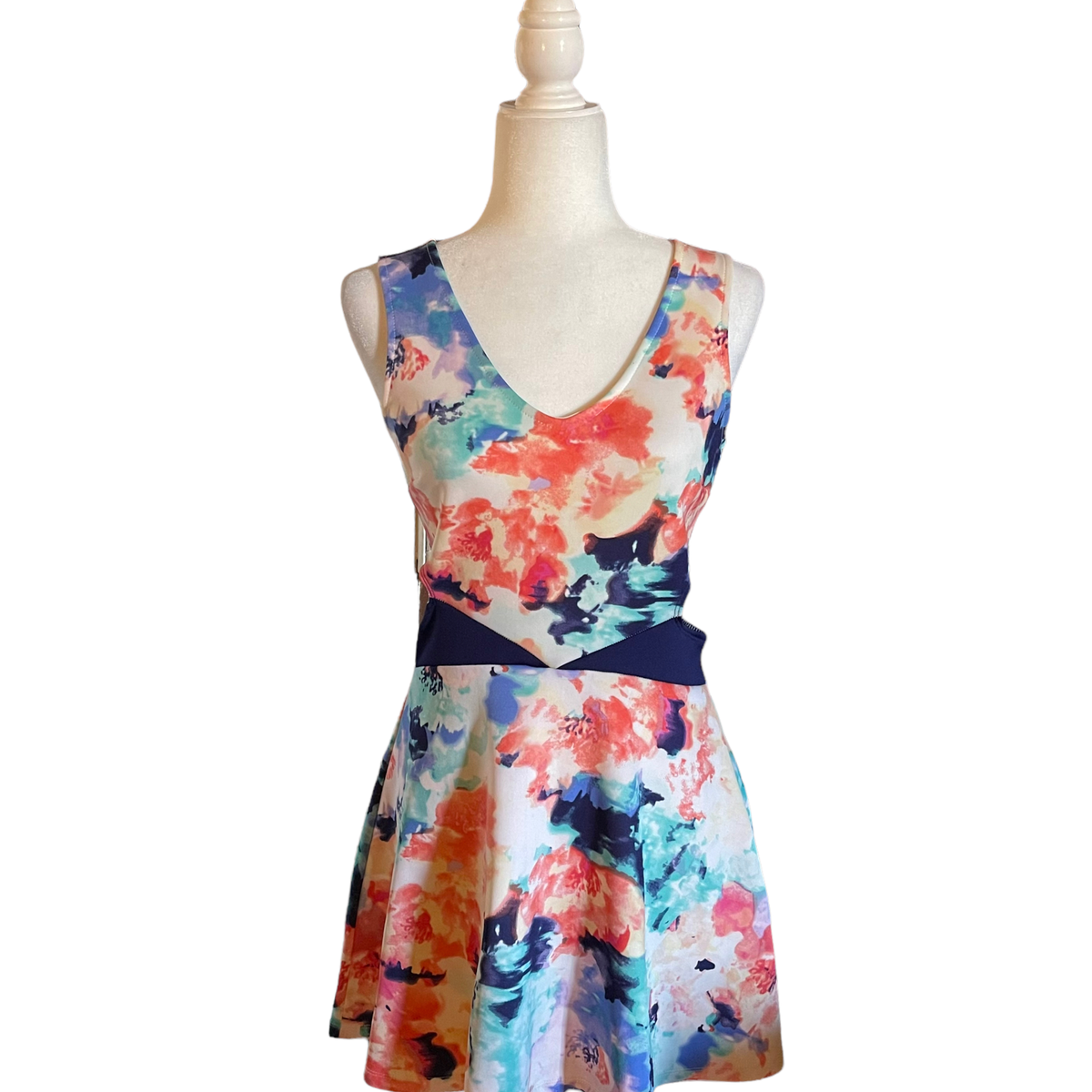 multi color skater dress Multicolor Tulips On Ecru Long Sleeve Skater Dress with Pockets