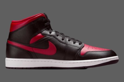 Nike Air Jordan 1 Mid Bred Twist Mens Black & Red Sports Sneaker Nike Air Jordan 1 Mid Bred Twist Mens Black & Red Sports Sneaker