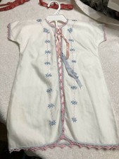 Vintage Linen Kimono with Pink and Blue Trim for Infant