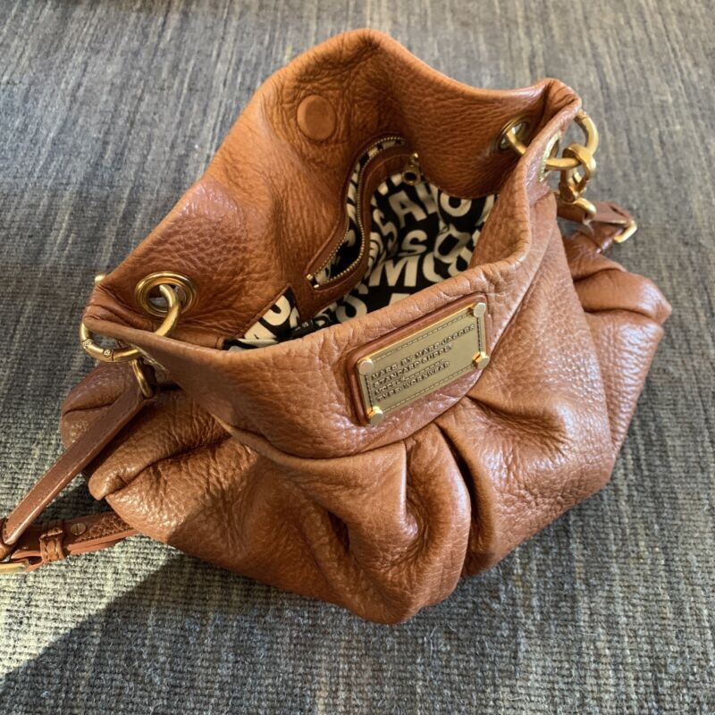 Marc Jacobs Camel Brown Large Leather Q Hillier Hobo Handbag Shoulder Bag Purse