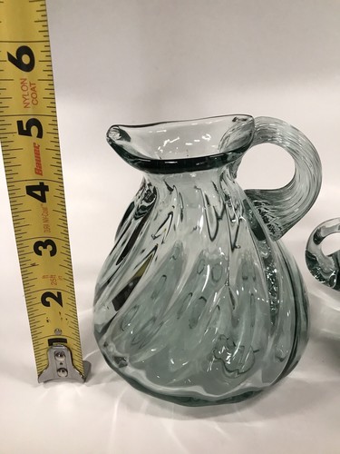 Hand Blown Glass Creamer and Sugar Bowl Set With Spoon Hand Made - Picture 17 of 22