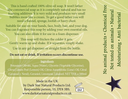 Natural Liquid Soap. Hand Crafted. 100% Olive Oil. Naturally Moisturising. - Picture 63 of 96