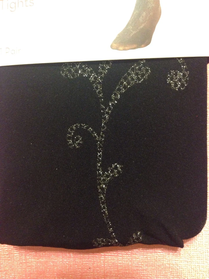 Nuevas Medias Burlesque Pinup Xhilaration Negro y Plata Brillo Estampado Rollo M/L Foto 4 de 4