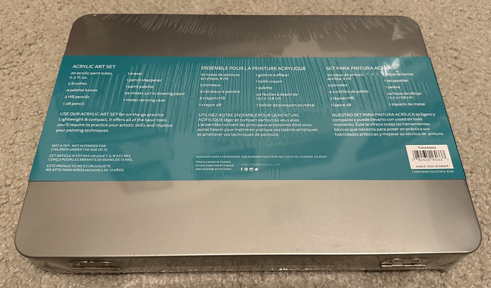 60 Piece Acrylic Art Painting Set Aluminum Case 20 Paint Colors 5 Brushes *NEW*!