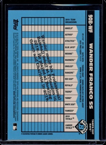 2020 Bowman Chrome ~ Wander Franco ~ 1990 Bowman Retro ~ #90B-WF ~ Tampa Bay - Picture 2 of 2