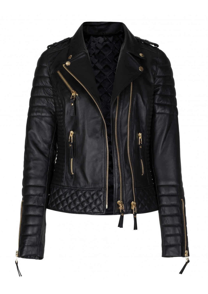 Black Women's Slim Fit Biker Diamond Quilted Kay Michaels