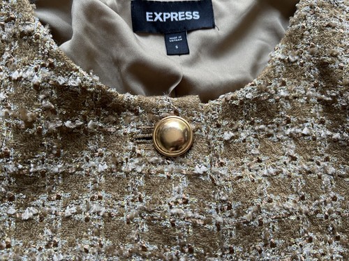 NUOVO EXPRESS TWEED METALLIZZATO oro NOVITÀ BOTTONI BLAZER GIACCA cappotto acrilico piccolo - Foto 13 di 24