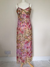 ASOS Chiffon Floral Pink Full Length Long Maxi Strap Tea Dress Summer UK 8